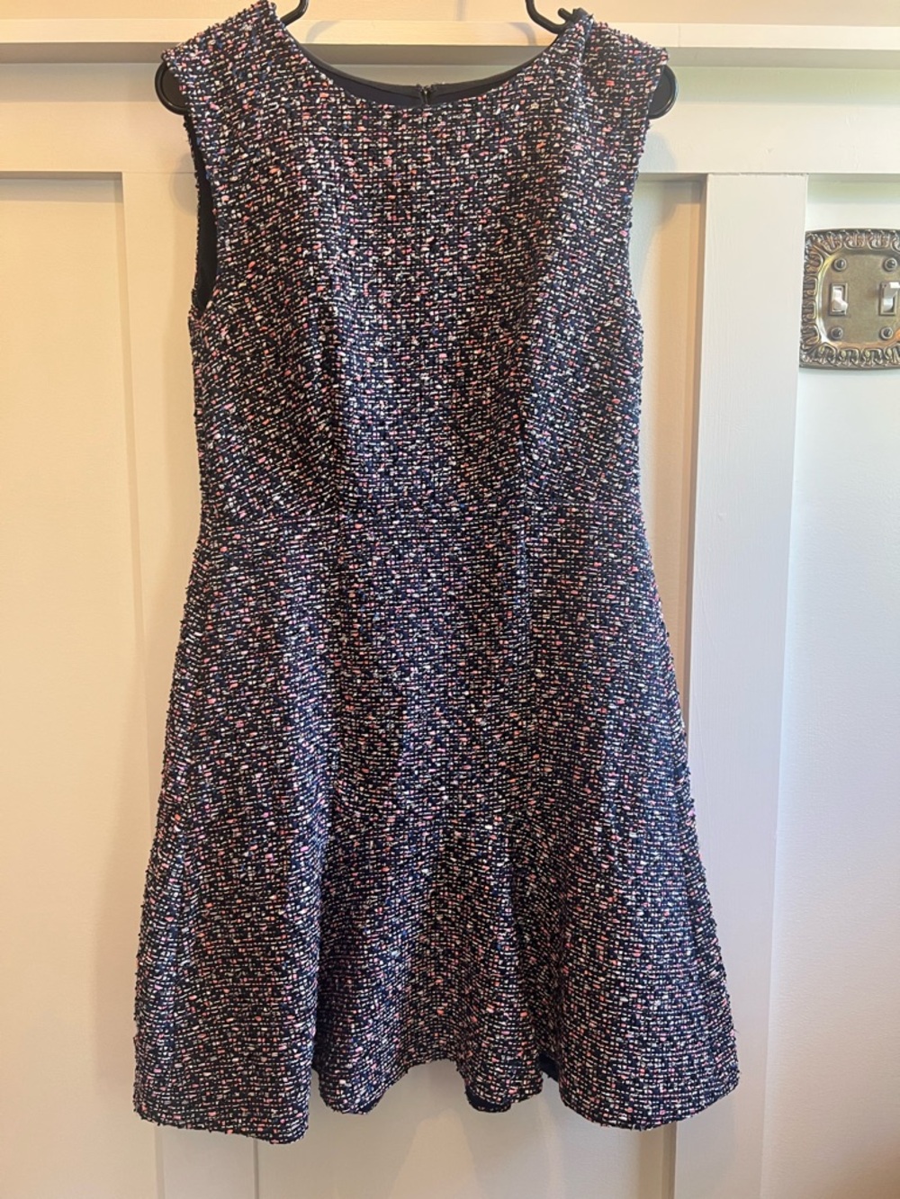 J.Crew Sleeveless Navy Tweed A-Line Dress in Multicolor Fleck